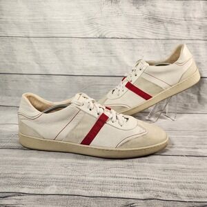 Salvatore Ferragamo Mens 12 White Leather Suede Red Stripe Low Top Sneakers